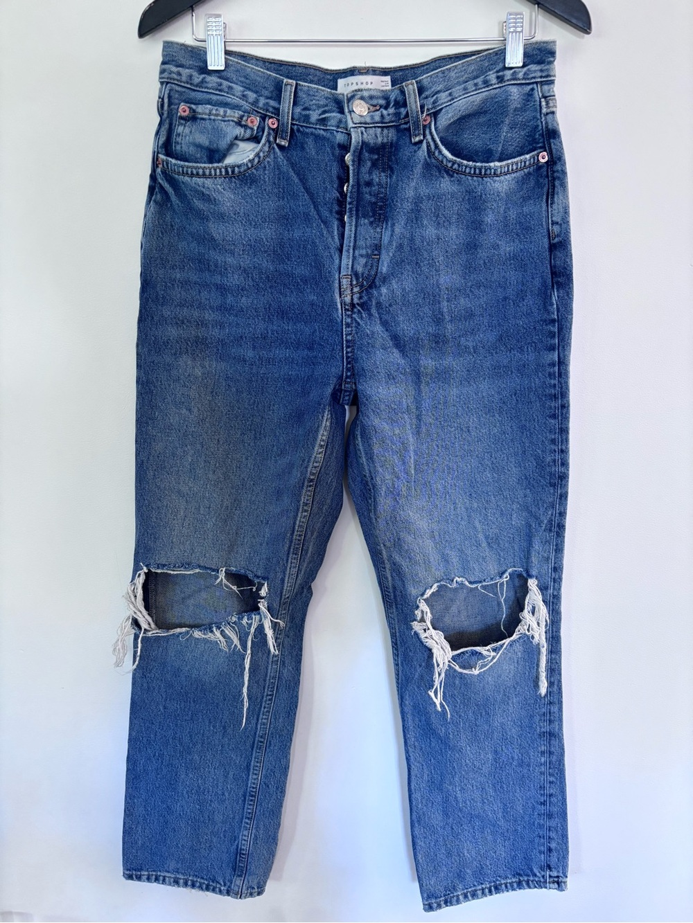 Topshop Mid Wash Dad Jeans distressed sz 30